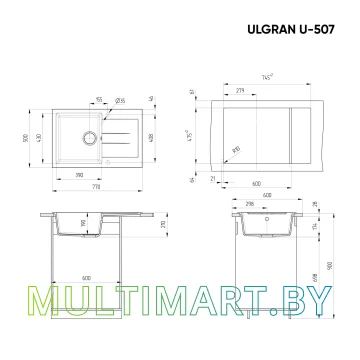 Кухонная мойка Ulgran U-507 (344, ультра-черный) картинка 2